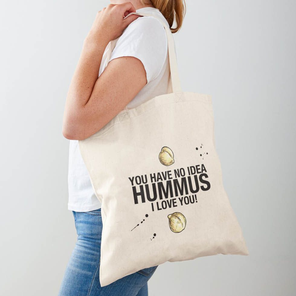Show your Love Hummus Shopping Tote Bag with this adorable shopping tote bag.