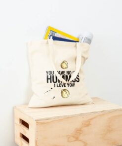 A Love Hummus Shopping Tote Bag with the words