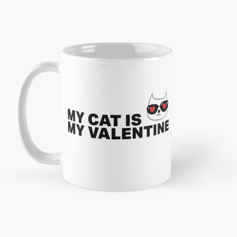 My cat is my valentine printed mugs