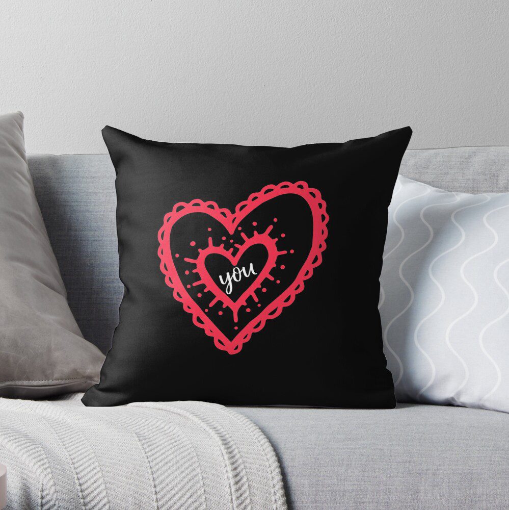 heart printed design pillow