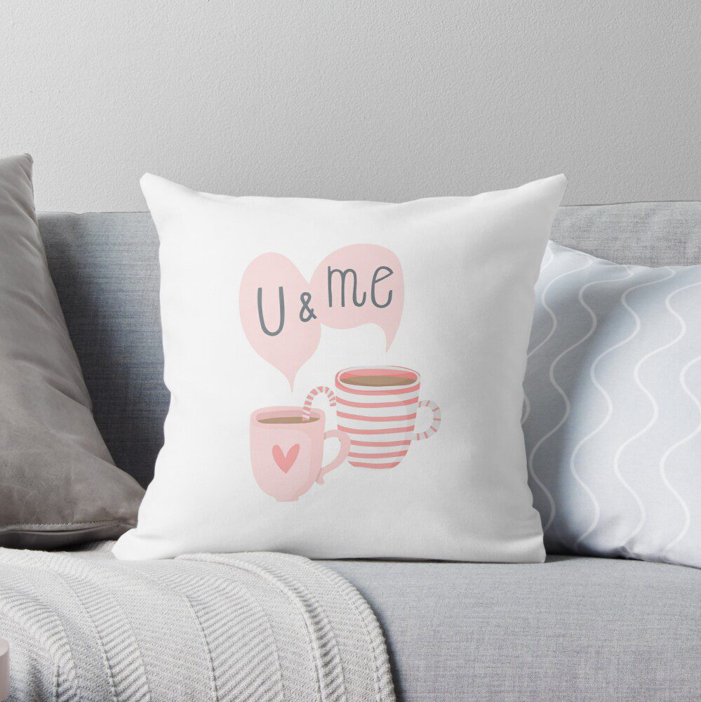 White throw pillow U & Me