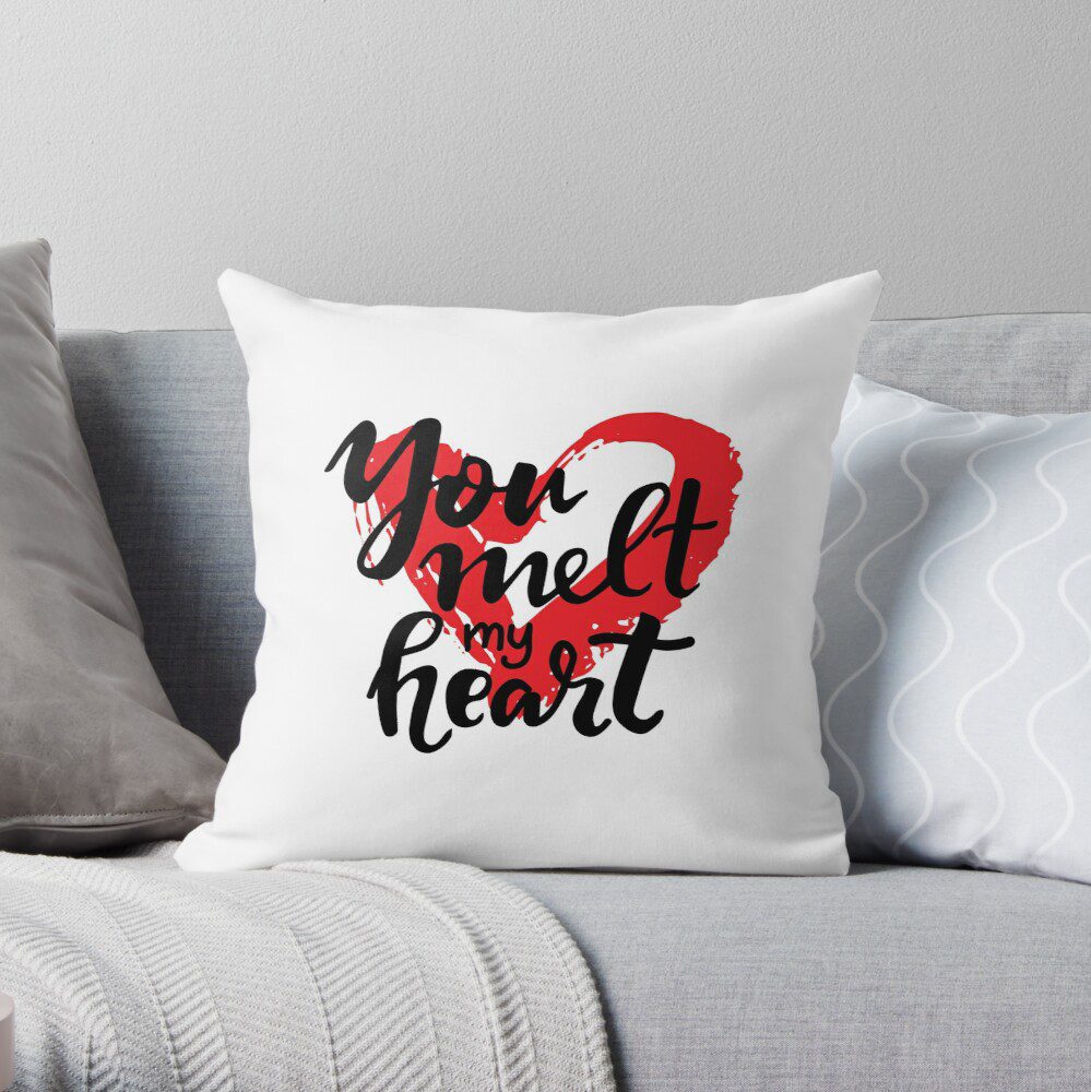 White throw pillow printed you melt my heart
